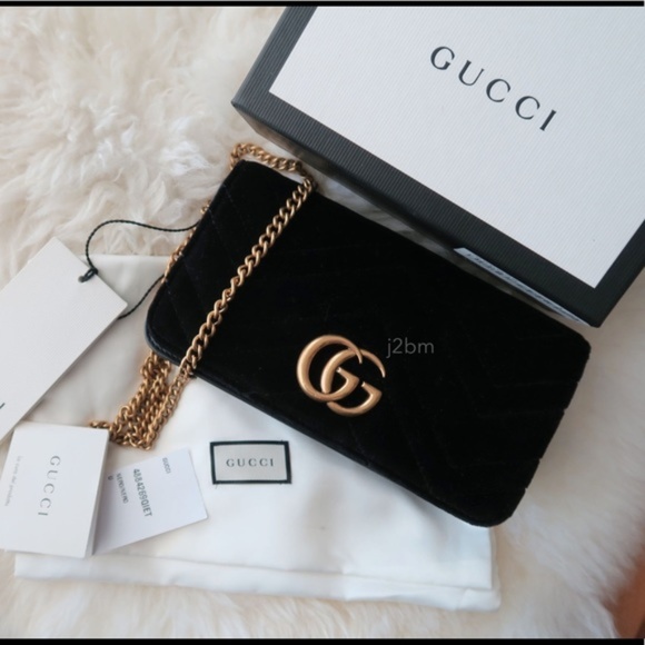 Gucci Handbags - GUCCI marmont mini black velvet gold crossbody